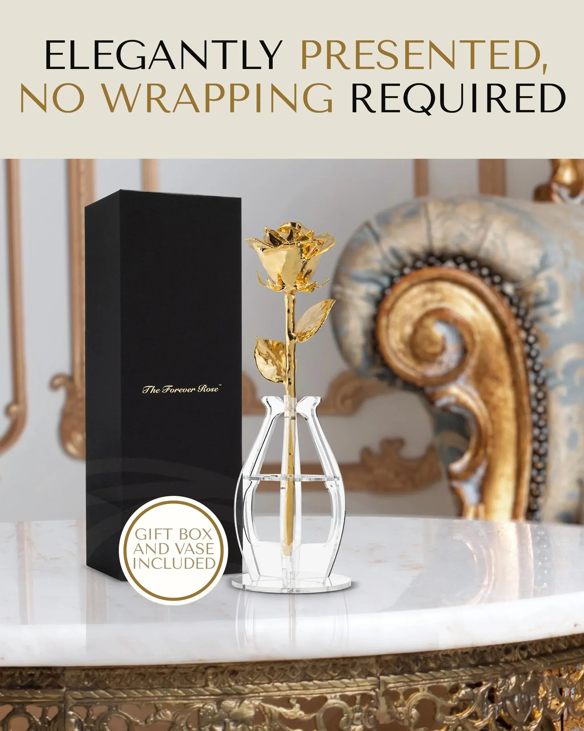 Forever Rose 24K Gold Dipped Real Rose – Handmade, Long-Lasting Preserved Flower in Gold Gift Box – Romantic Gift for Anniversary, Valentine's Day, Mother's Day, Birthday, Wedding, Wife, Girlfriend - Unique Gift Market