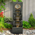 Naturefalls 40" Tall Outdoor Water Fountain and Waterfalls - Large Garden Fountain with LED Lights, 4-Tier Crocks, Indoor and Outdoor Fountains for Garden, Patio, Deck, Porch, Backyard and Home, Gray - Unique Gift Market