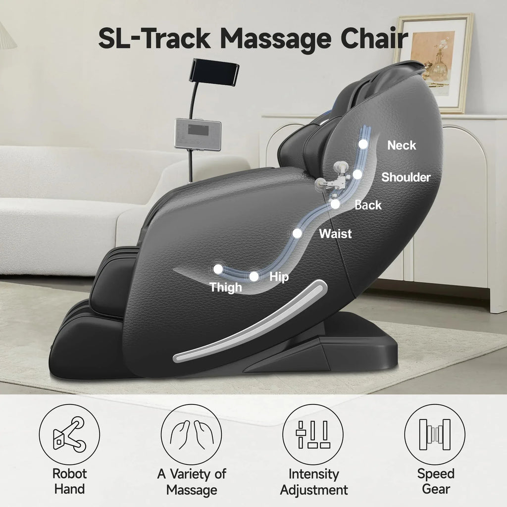 Real Relax 2026 Massage Chair Full Body,Zero Gravity SL-Track Shiatsu Massage Recliner with Upgraded Phone Controller and Holder,APP Control,Child Lock,Pause Button and Led Light,Favor-06,Black - Unique Gift Market