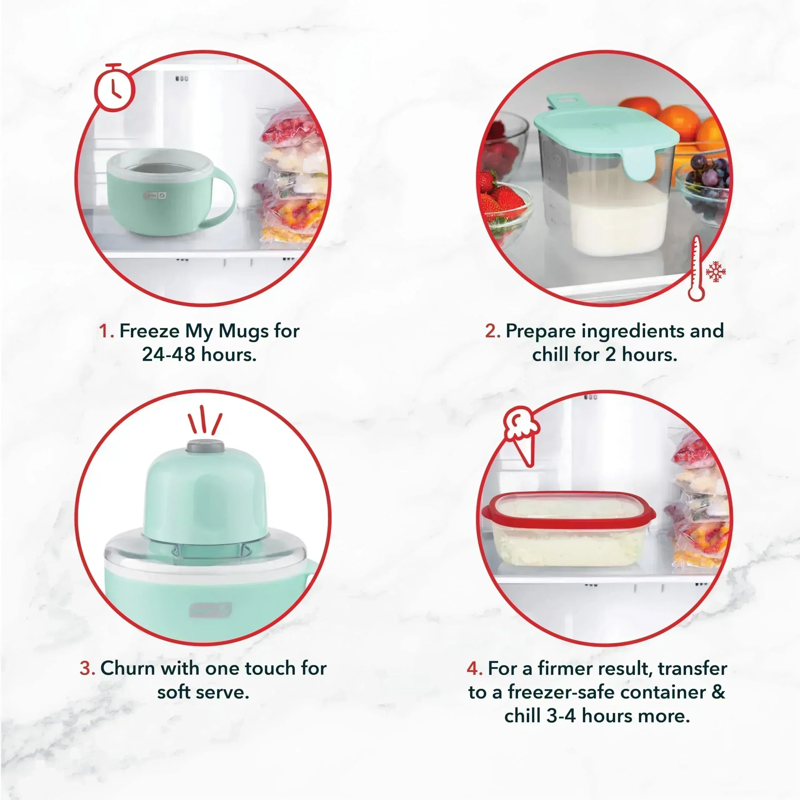 Dash My Mug Ice Cream Maker - Makes Single Serving of Gelato, Frozen Yogurt, Sorbet & More - Easy to Clean & Use - Aqua, 2 Bowls - Unique Gift Market