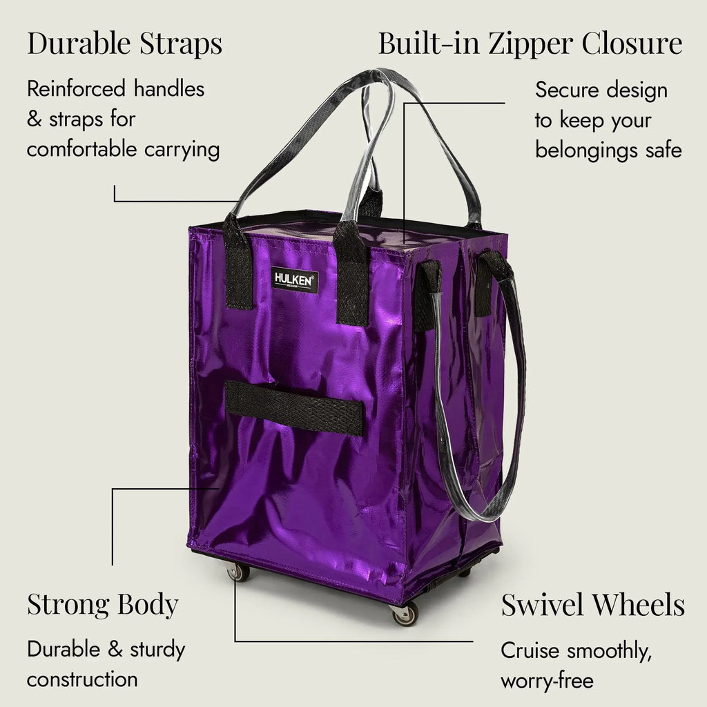 (Medium, Rose Gold) Reusable Grocery Bag On Wheels, Shopping Trolley, Rolling Tote, Zipper Closure, Lightweight, Carries Up to 66 lb, Folds Flat, Unbreakable Handles - Unique Gift Market