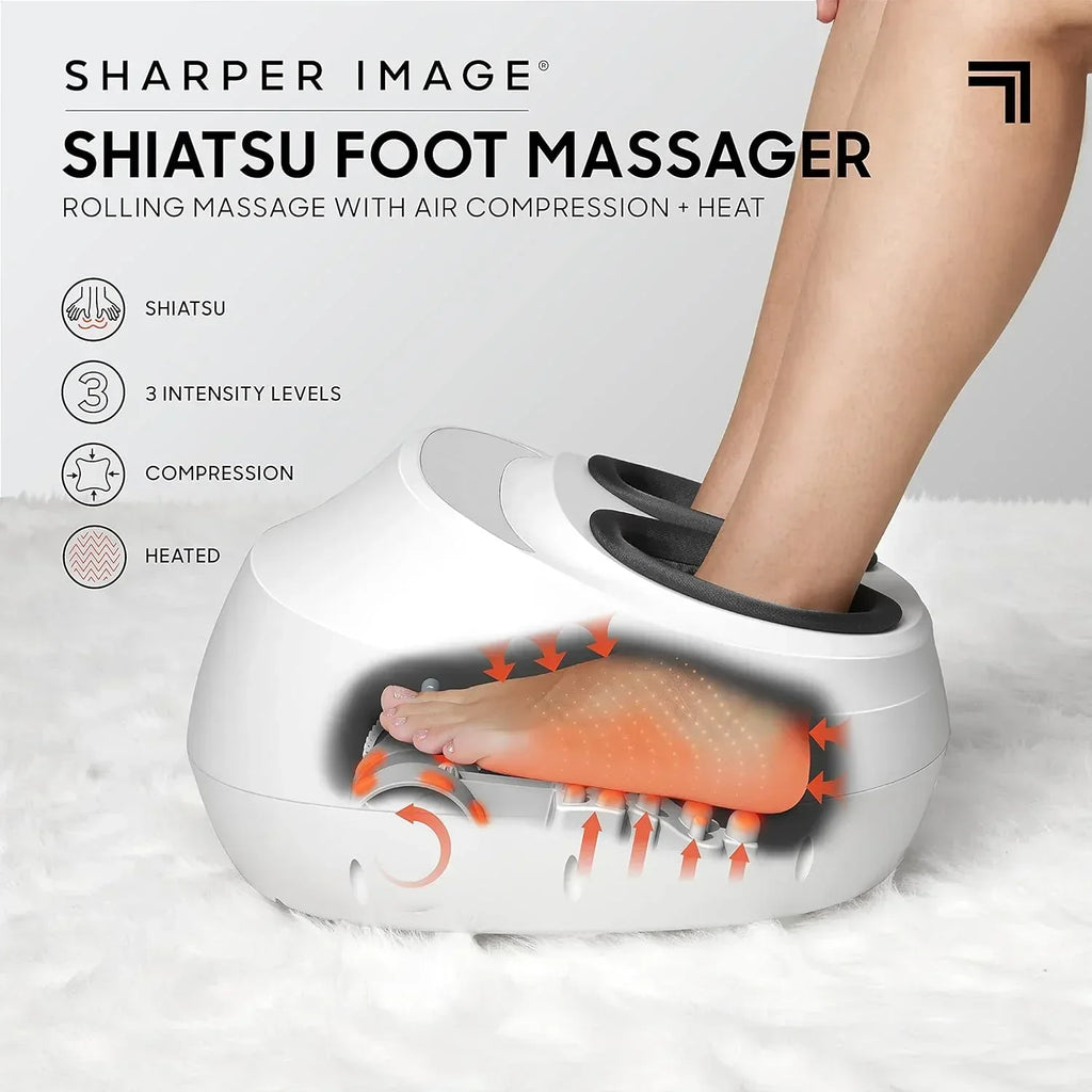 Sharper Image Electric Shiatsu Foot Massager with Heat & Air Compression, Deep Kneading Rollers & Washable Cover, Targets Heels, Balls & Arches up to Mens Size 12, Gift for Women & Men - Unique Gift Market