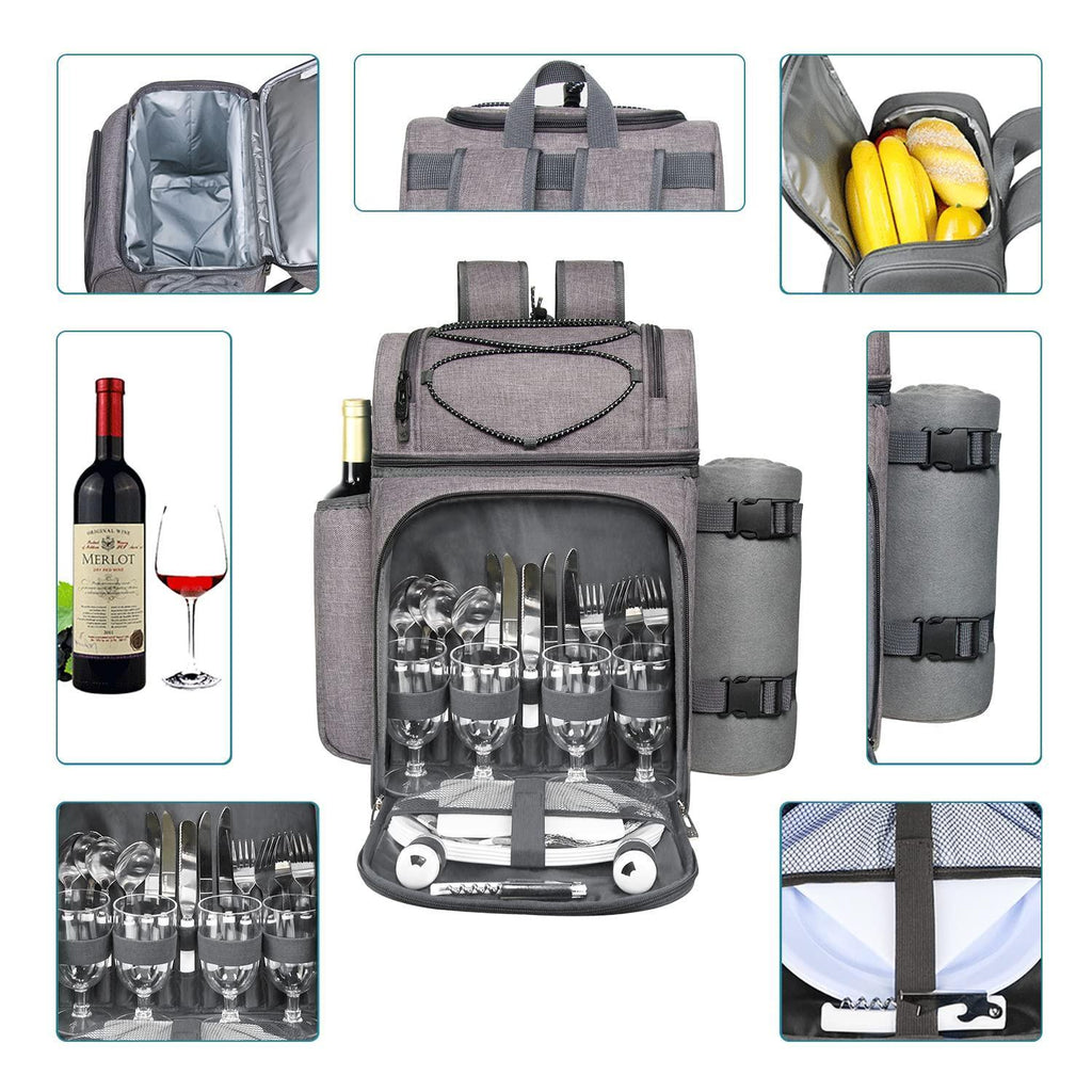 Hap Tim Picnic Basket Backpack for 2 Person with 2 Insulated Cooler Compartment, Wine Holder, Fleece Blanket, Cutlery Set, Wedding Gifts for Couples, Bridal Shower Gifts, Engagement Gifts - Unique Gift Market