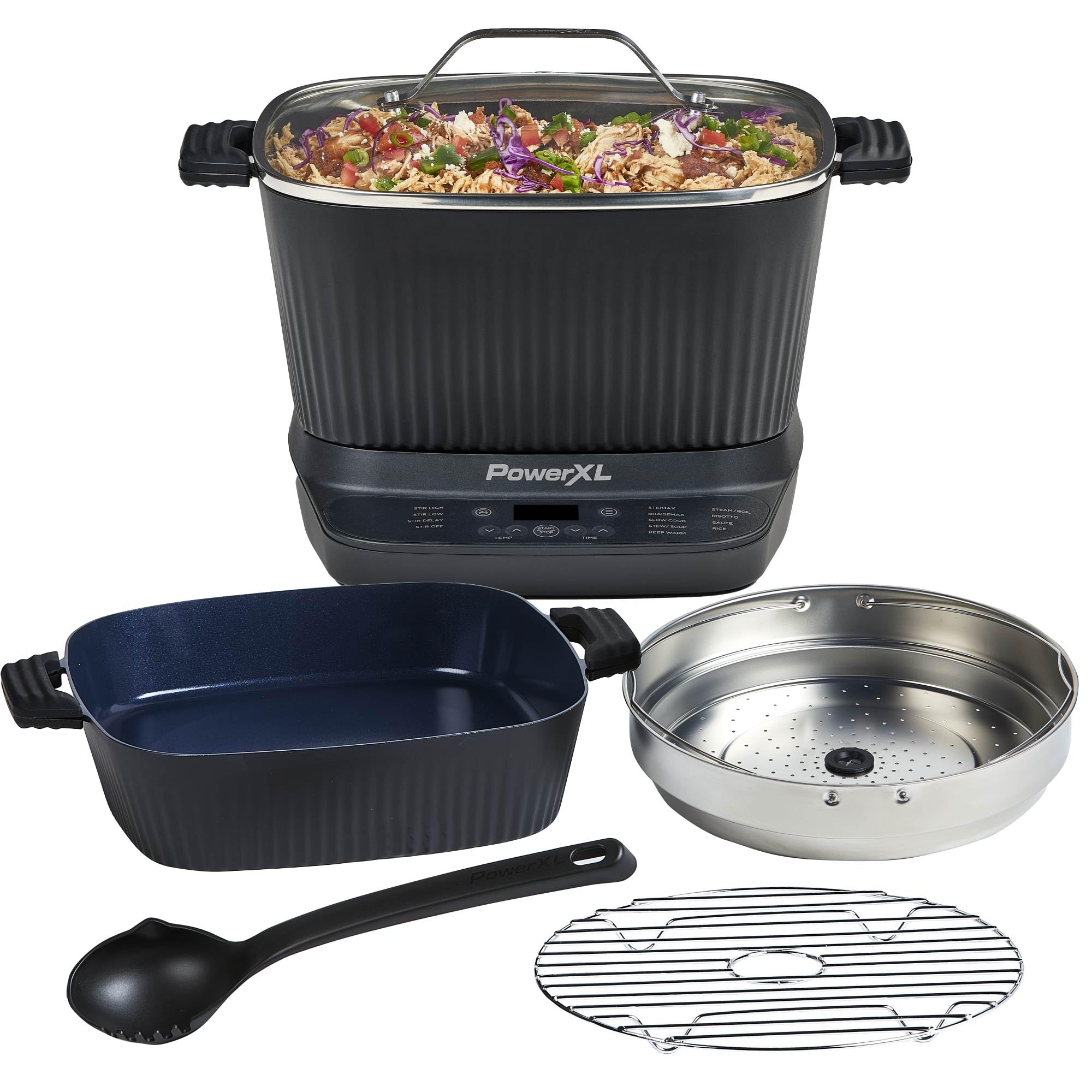 STIRMAX PLUS 7.5 Quart Digital Multi-Cooker with Automatic Paddle to Stir and Shred, 9 in 1 programmable presets to Sauté, Sear, and Brown Food Before Simmering – Accessories & Cookbook Included