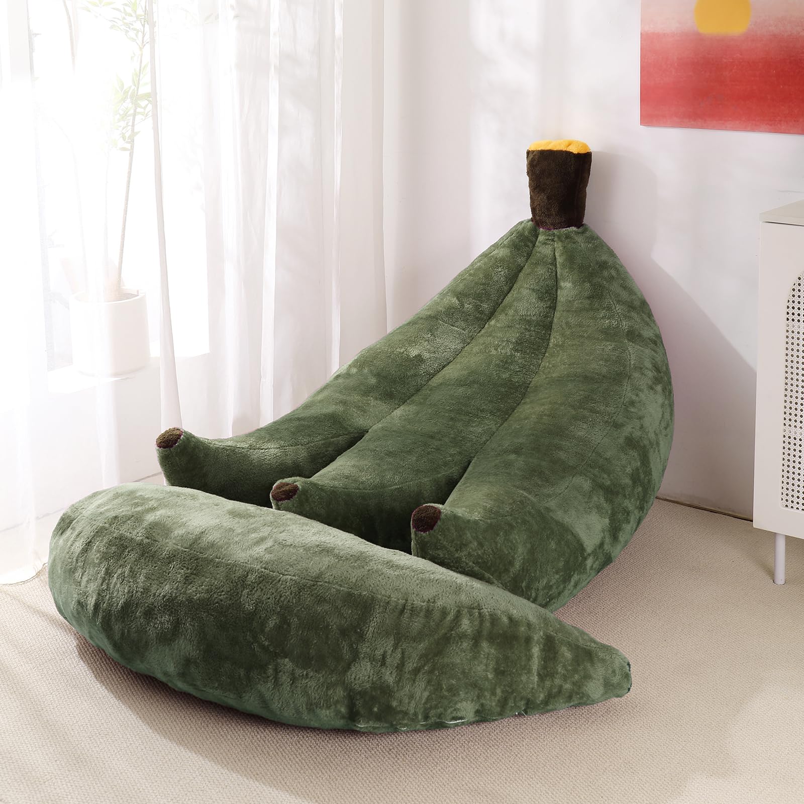 Banana Bean Bag Chair with Ottoman, Floor Sofa Bed with Footrest, Comfy Convertible Lounger for Teens & Adults, Plush Couch for Bedroom, Living Room or Dorm, M-Yellow