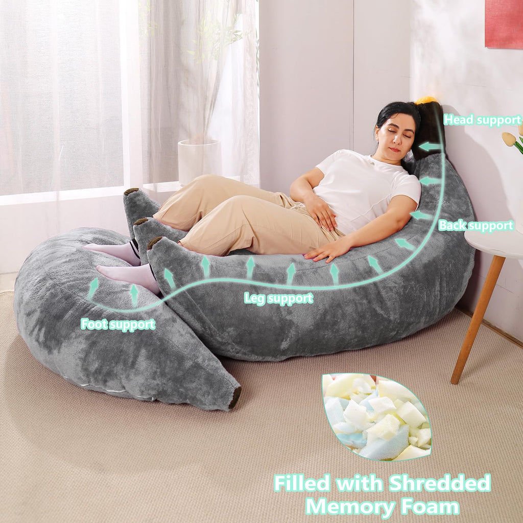 Banana Bean Bag Chair with Ottoman, Floor Sofa Bed with Footrest, Comfy Convertible Lounger for Teens & Adults, Plush Couch for Bedroom, Living Room or Dorm, M-Yellow