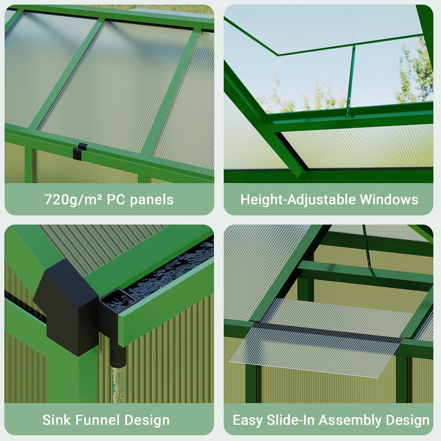 6×8FT Greenhouses for Outdoors, Aluminum Polycarbonate Greenhouses with Roof Vent - Heavy-Duty Walk-in Green Houses for All-Season Backyard Gardening