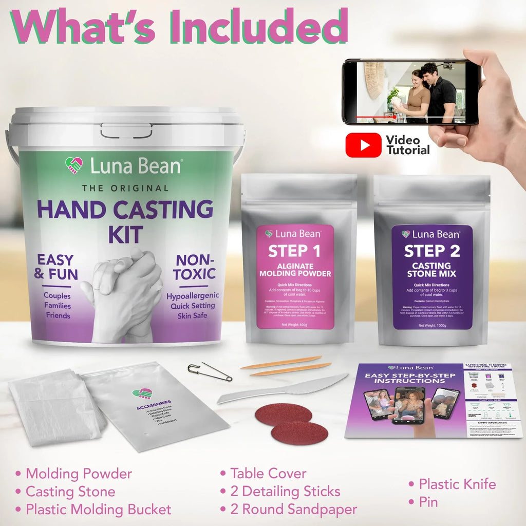 Luna Bean Hand Casting Kit – The Original Hand Mold Kit for Couples – Valentines Day Gifts for Her and Him - Anniversary Engagement Gifts for Women Men Mom Wife Boyfriend Girlfriend Wedding Bridal - Unique Gift Market