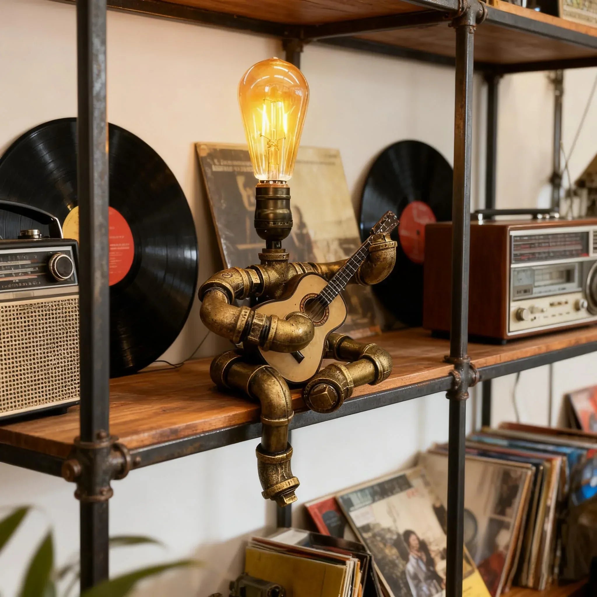 Steampunk Industrial Guitar Lamp - Unique Table Lamp/Desk Lamp with Edison Bulb, Vintage Decorative Lamp for Men, Guitar Lovers & Musicians, Creative Unusual Music-Themed Gift - Unique Gift Market