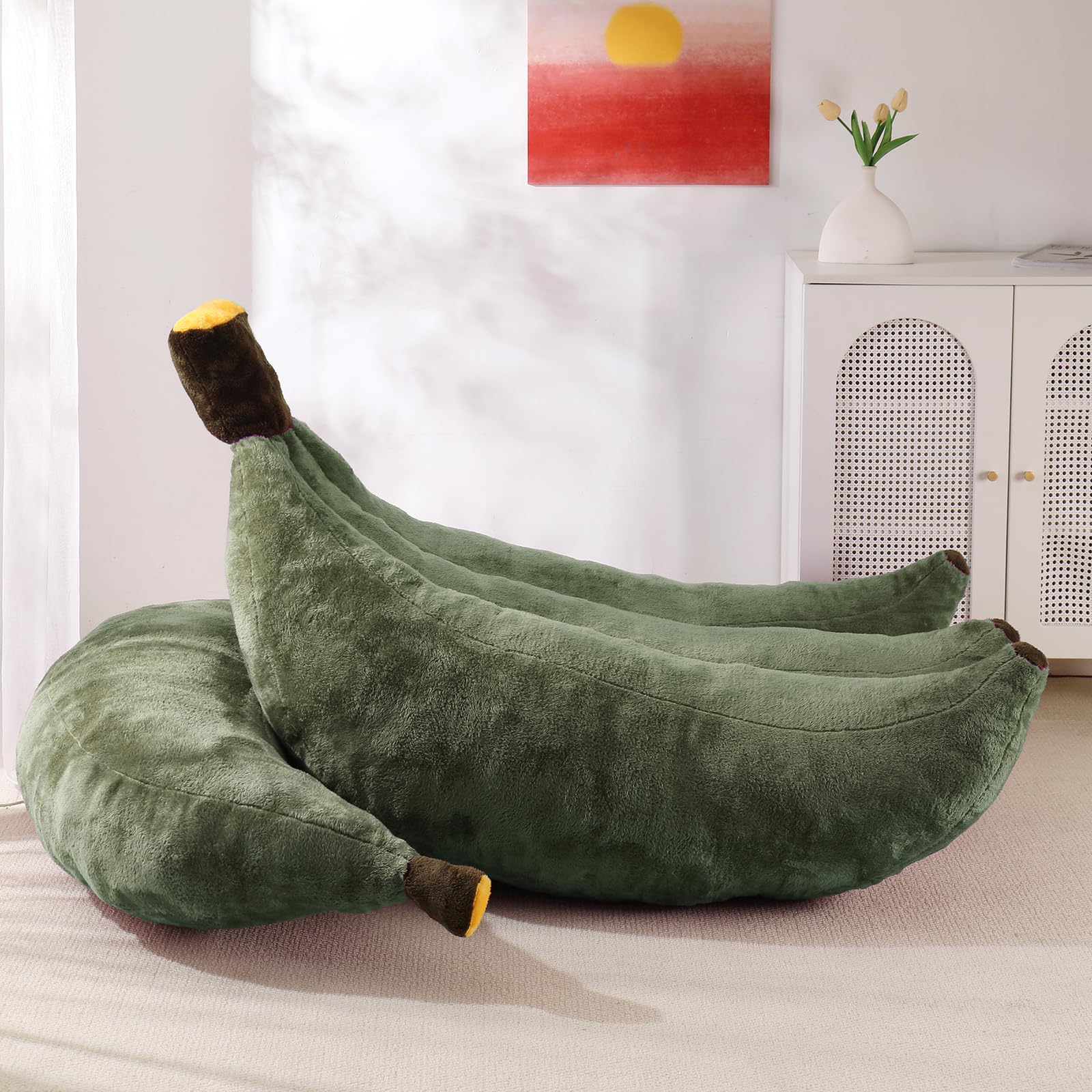 Banana Bean Bag Chair with Ottoman, Floor Sofa Bed with Footrest, Comfy Convertible Lounger for Teens & Adults, Plush Couch for Bedroom, Living Room or Dorm, M-Yellow