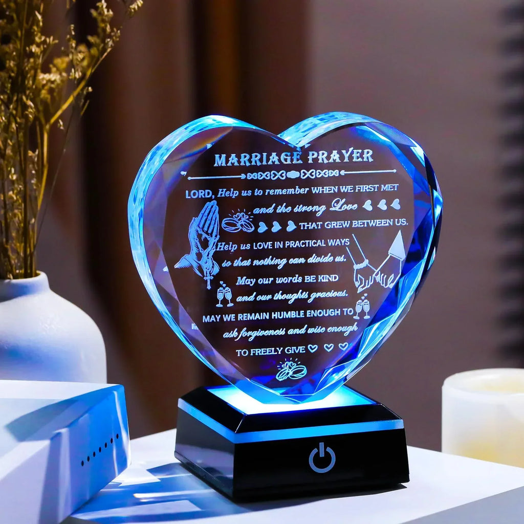 50th Wedding Anniversary Crystal Gifts for Couples Parents with Colorful LED Base Heart Romantic Happy 50th Anniversary Plaque Gift for Husband Wife 50 Years of Marriage Gifts for Her Him - Unique Gift Market
