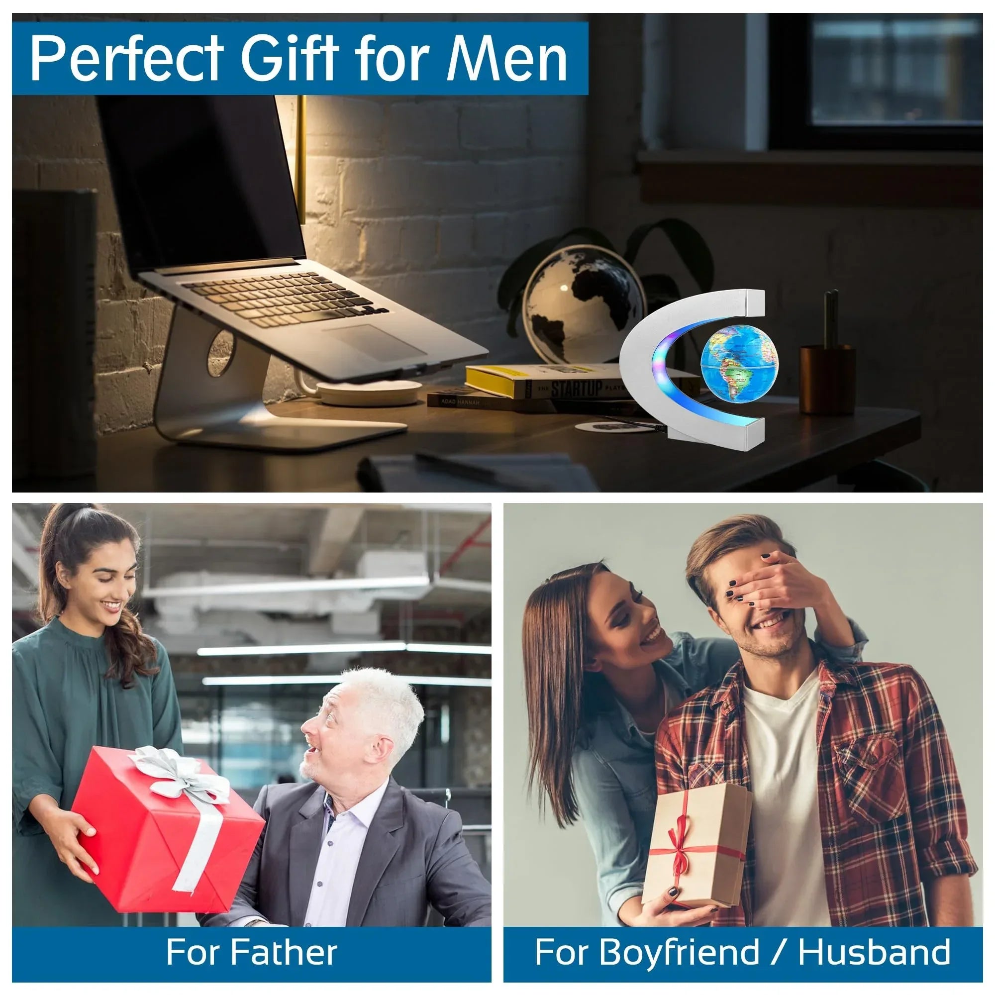 Magnetic Levitating Globe with LED Light, Cool Tech Gift for Men Father Boys and Girls , Birthday Gifts for Kids, Floating Globes World Desk Gadget Decor in Office Home/Display Frame Stand - Unique Gift Market