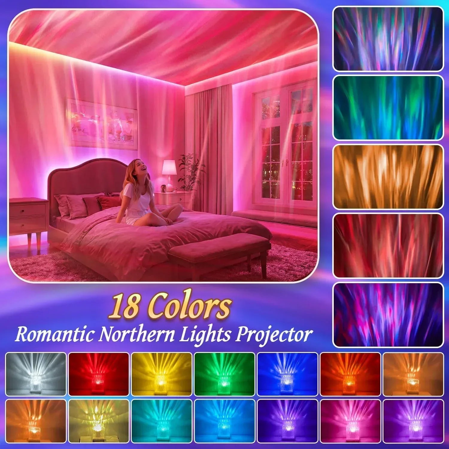 Northern Lights Projector Valentines Day Gifts for Her/Him, 18-Color Sunset Lamp Galaxy Projector Aurora Light Projector for Bedroom,Mood Lighting Room Lights,Cute Stuff Game Room Decor for Teen Girls - Unique Gift Market