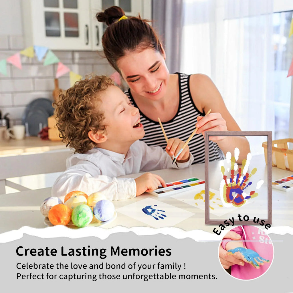 Family Handprint Kit, DIY Craft Keepsake Wooden Frame, Endless Gift Set, Non-Toxic Paints, Transparent Sheets (Brown) - Unique Gift Market
