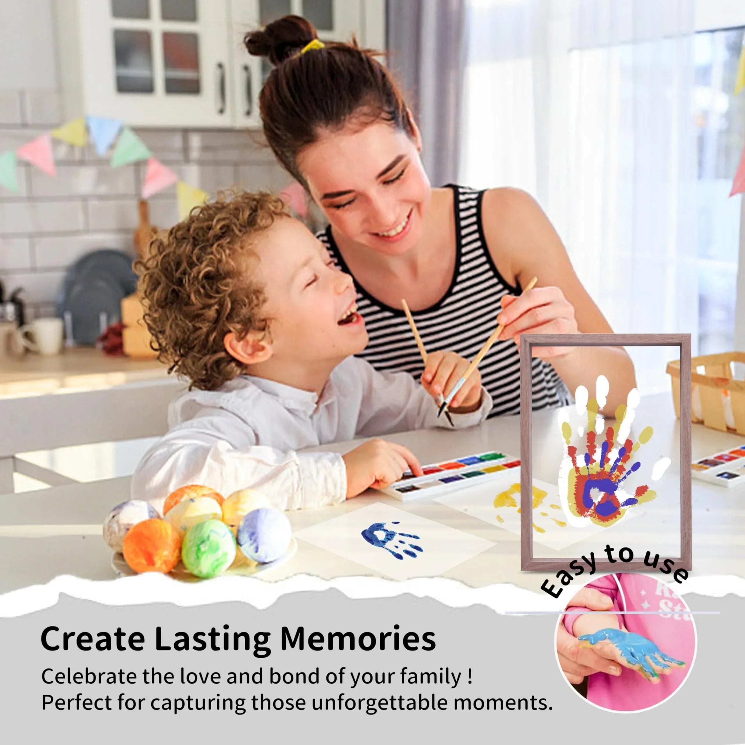 Family Handprint Kit, DIY Craft Keepsake Wooden Frame, Endless Gift Set, Non-Toxic Paints, Transparent Sheets (Brown) - Unique Gift Market
