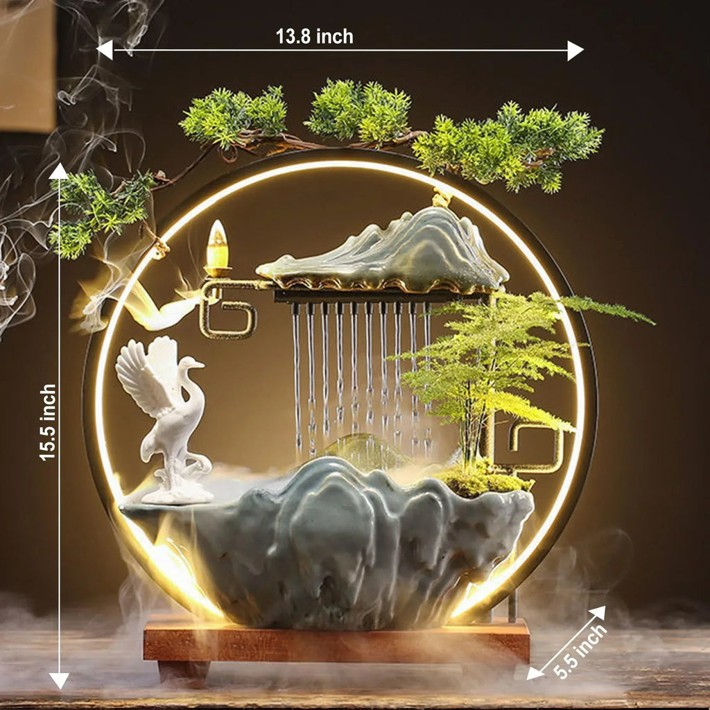 Buddha Tabletop Fountain Indoor Waterfall Fountain Office Tabletop Water Fountain with Lights Backflow Incense Burner Ceramic Indoor Zen Decor for Home Office Yoga Meditation (Buddha) - Unique Gift Market