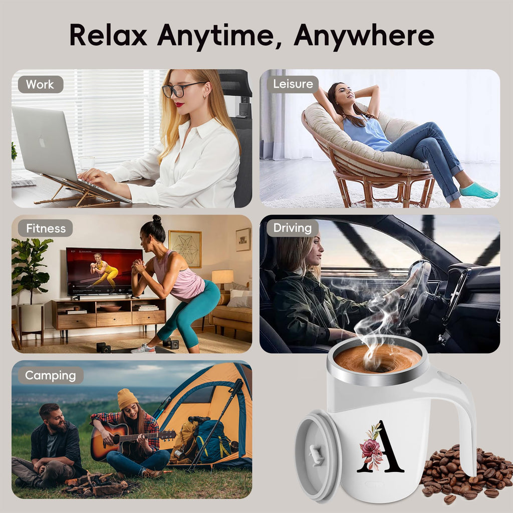 Initial Magnetic Stirring Coffee Mug Stainless Insulated Travel Cup Happy Birthday Personalized Gifts Women Adult Who Have Everything Want Nothing Mom Cool Special Custom Christmas Initial Present,G