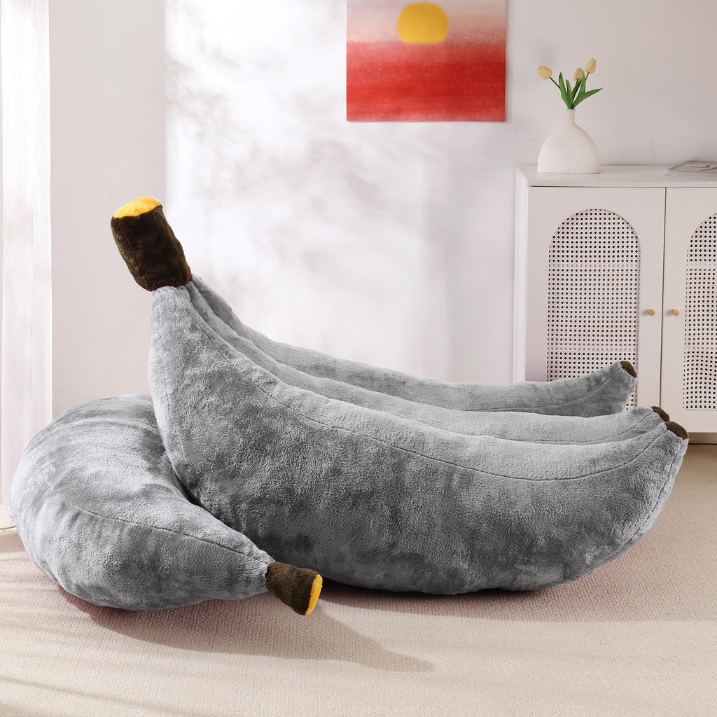Banana Bean Bag Chair with Ottoman, Floor Sofa Bed with Footrest, Comfy Convertible Lounger for Teens & Adults, Plush Couch for Bedroom, Living Room or Dorm, M-Yellow