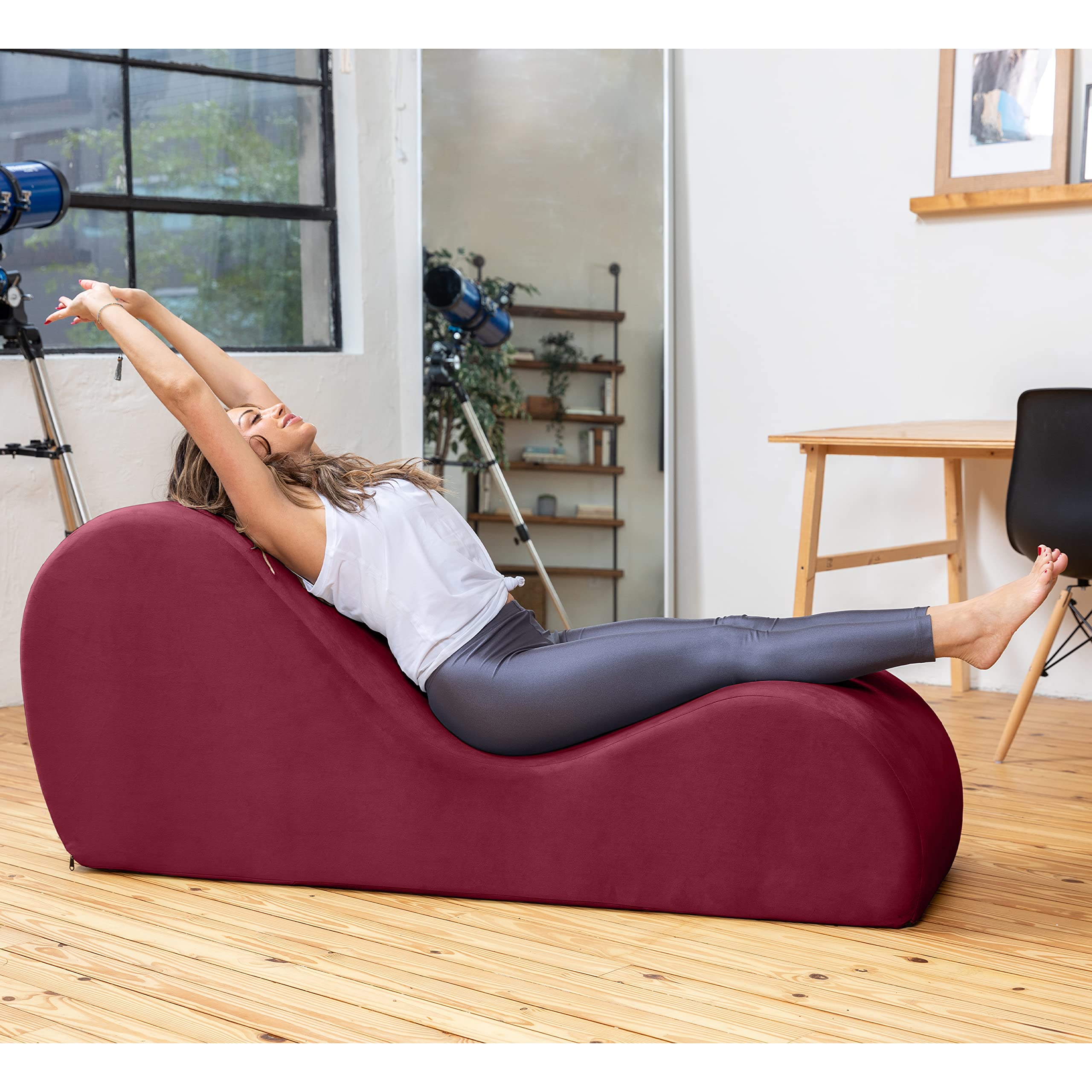 Avana Sleek Chaise Lounge for Yoga, Stretching, Relaxation-Made in The USA, 60D x 18W x 26H Inch, Ink Blue