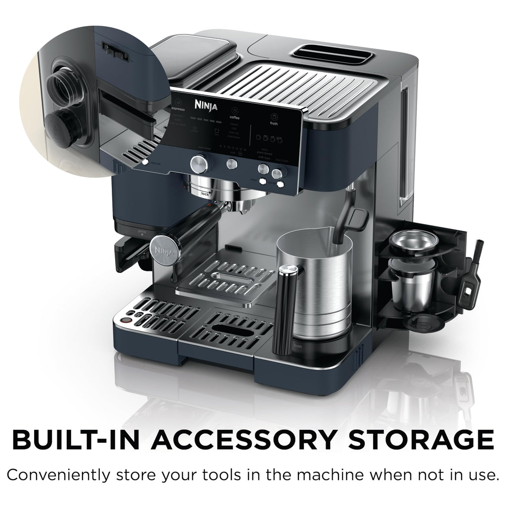 Ninja Luxe Café 3-in-1 Espresso, Drip Coffee and Cold Brew Machine | Integrated Coffee Grinder, Milk Frother, Assisted Tamper & Built-In Espresso Accessory Storage | Stainless Steel | ES601