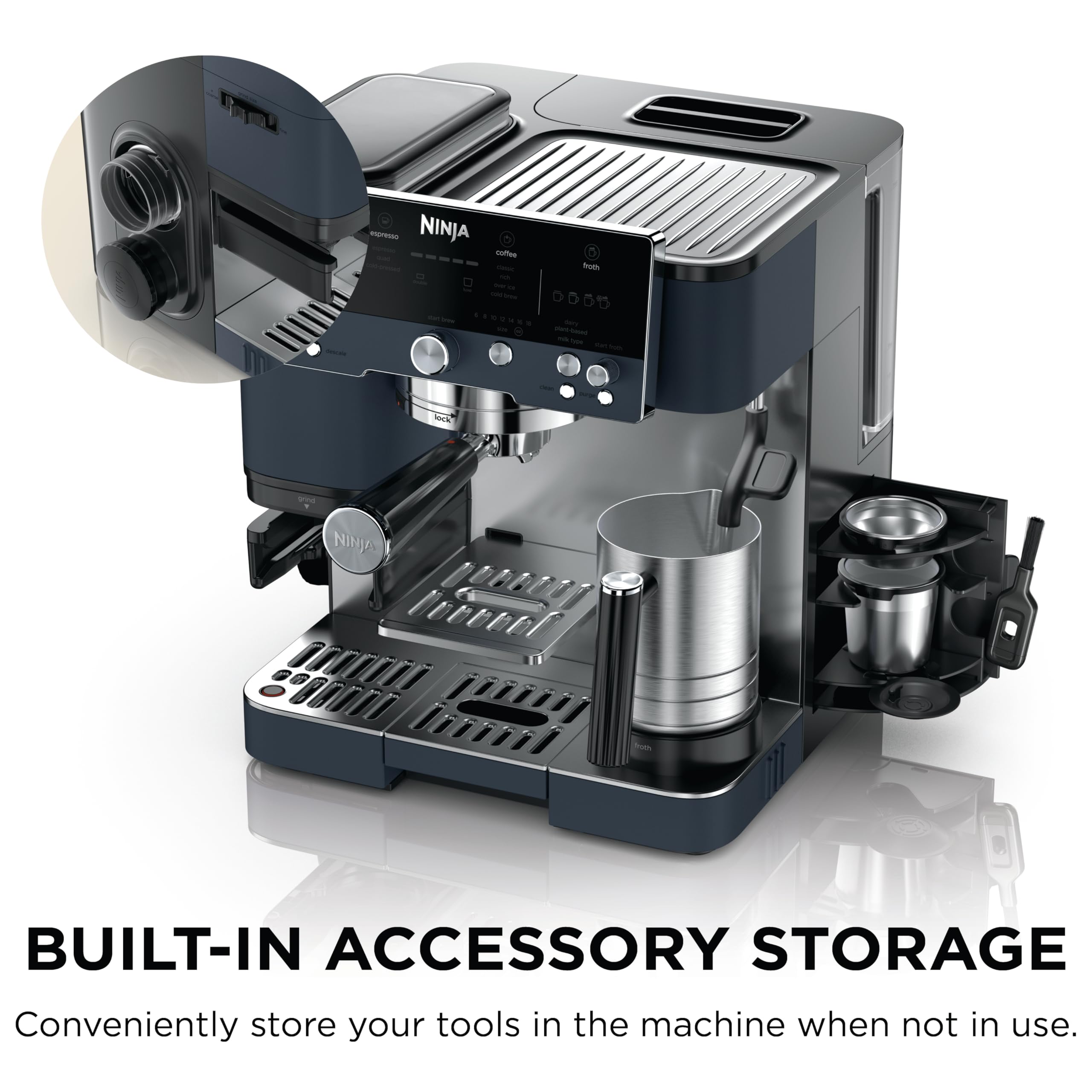 Ninja Luxe Café 3-in-1 Espresso, Drip Coffee and Cold Brew Machine | Integrated Coffee Grinder, Milk Frother, Assisted Tamper & Built-In Espresso Accessory Storage | Stainless Steel | ES601