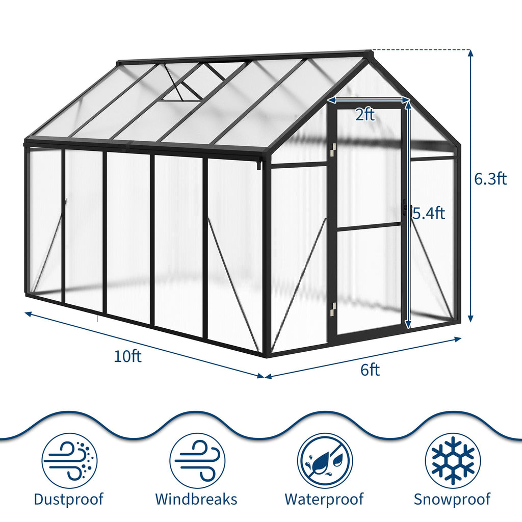 8×10 FT Greenhouse, Large Walk in Greenhouses for Outdoors and Garden Planting, Polycarbonate Greenhouse with Enhanced Aluminum Frame, Green Houses with Quick Setup Structure and Roof Vent, Green