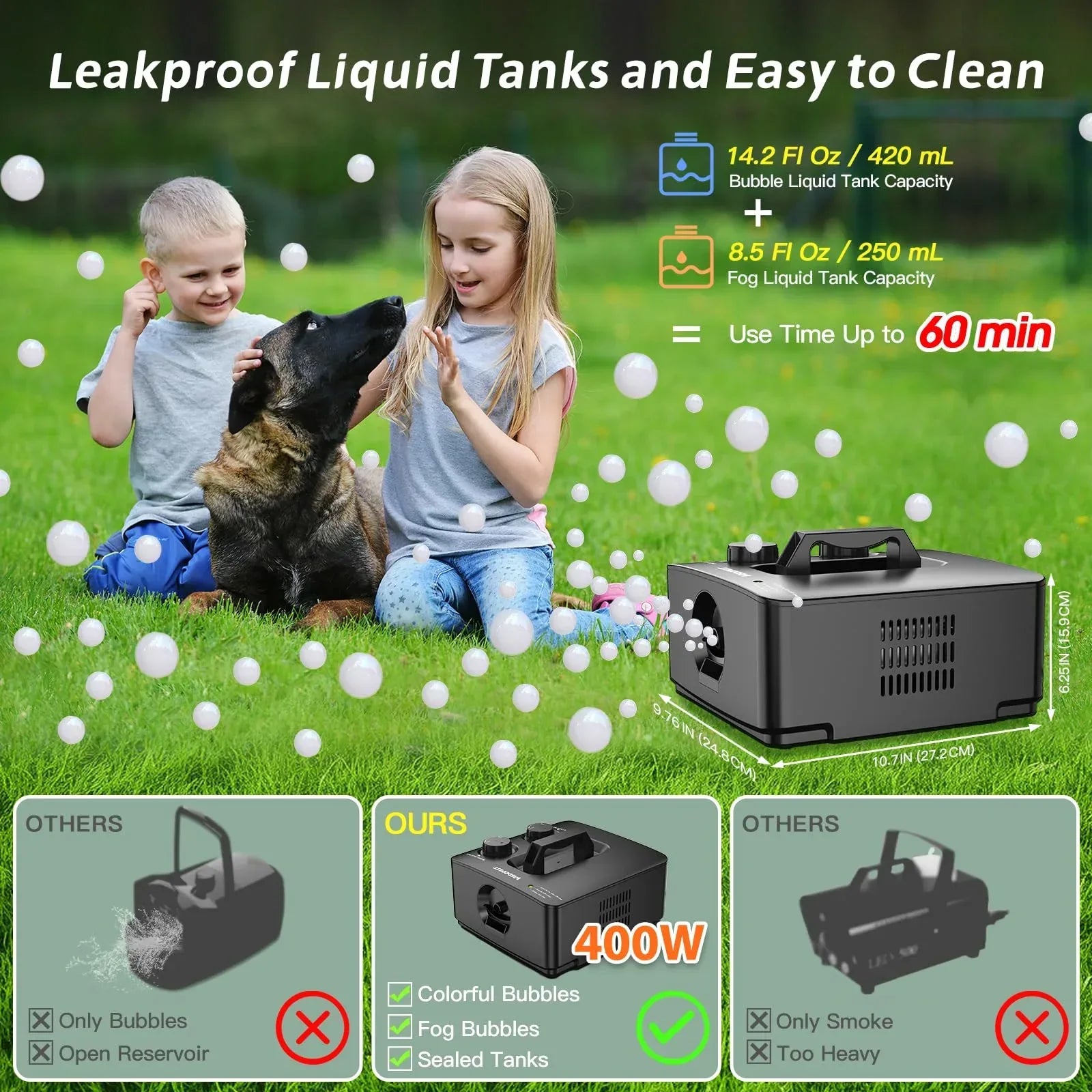 Fog Bubble Machine, 2 in 1 Smoke Bubble Maker, 400W No-Spill Smoke Bubble Blower, Make Colorful Bubbles | White Fog Bubbles for Indoor Outdoor Birthday Halloween Party - Unique Gift Market