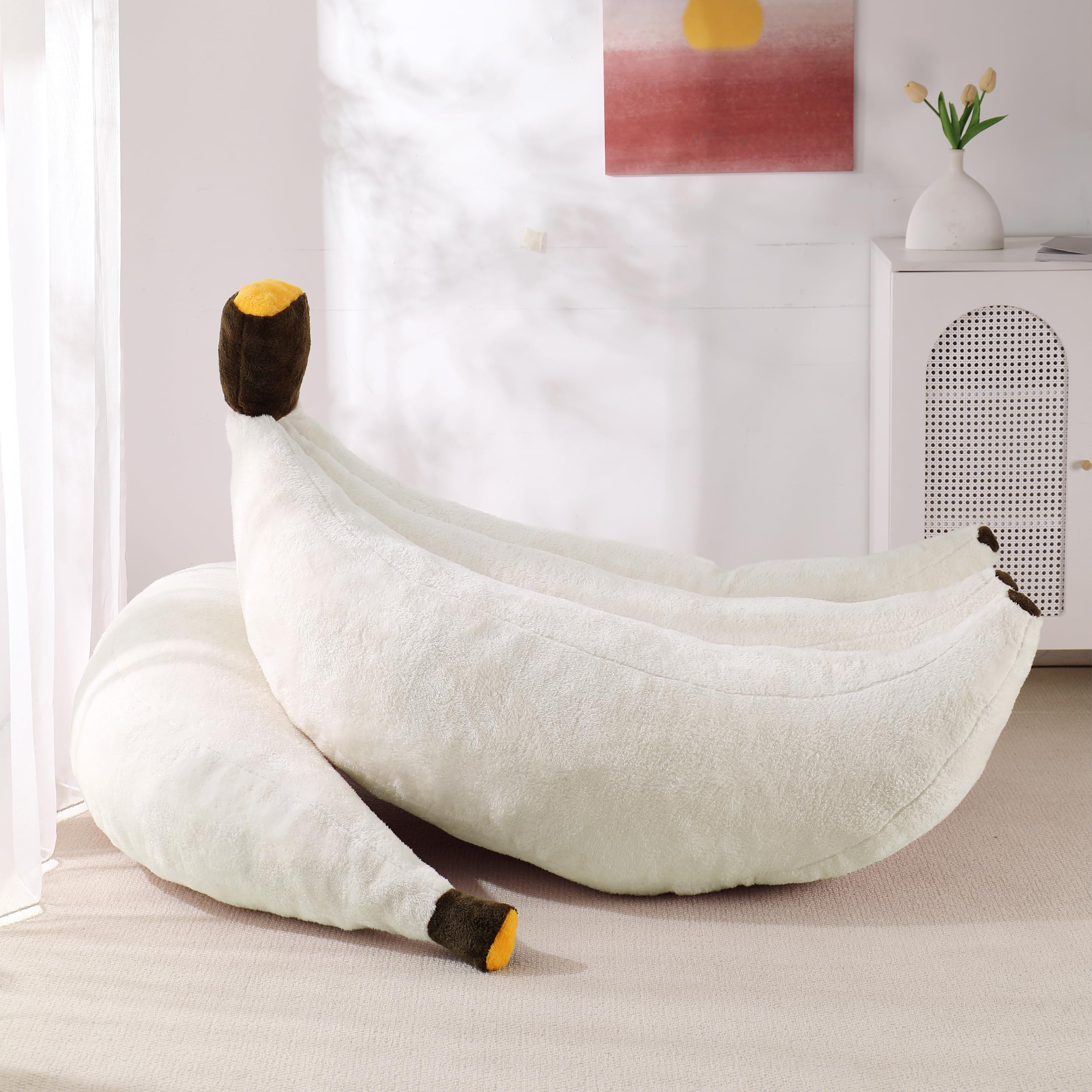 Banana Bean Bag Chair with Ottoman, Floor Sofa Bed with Footrest, Comfy Convertible Lounger for Teens & Adults, Plush Couch for Bedroom, Living Room or Dorm, M-Yellow