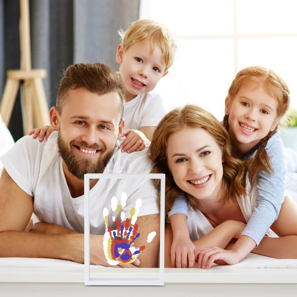 Family Handprint Kit, DIY Craft Keepsake Wooden Frame, Endless Gift Set, Non-Toxic Paints, Transparent Sheets (Brown) - Unique Gift Market