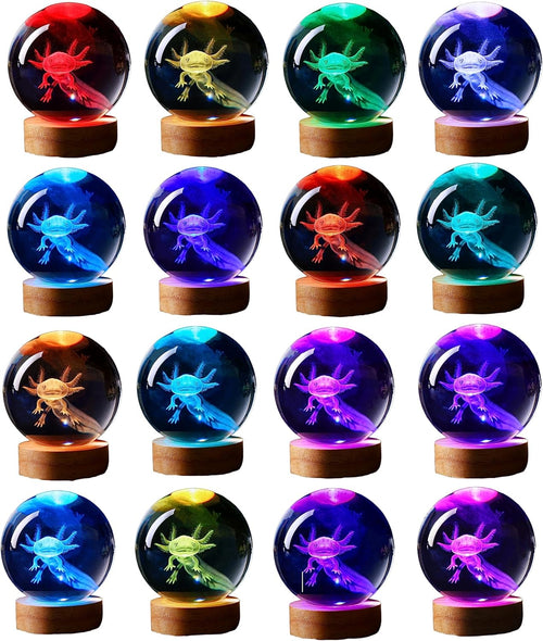 axolotl lamp,3.15 inch 3D K9 Crystal Ball Axolotl Night Light with Wooden Base,16 colors change,remote control,color box,Birthday Christmas axolotl Gift