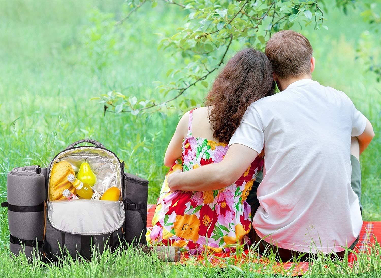 Hap Tim Picnic Basket Backpack for 2 Person with 2 Insulated Cooler Compartment, Wine Holder, Fleece Blanket, Cutlery Set, Wedding Gifts for Couples, Bridal Shower Gifts, Engagement Gifts