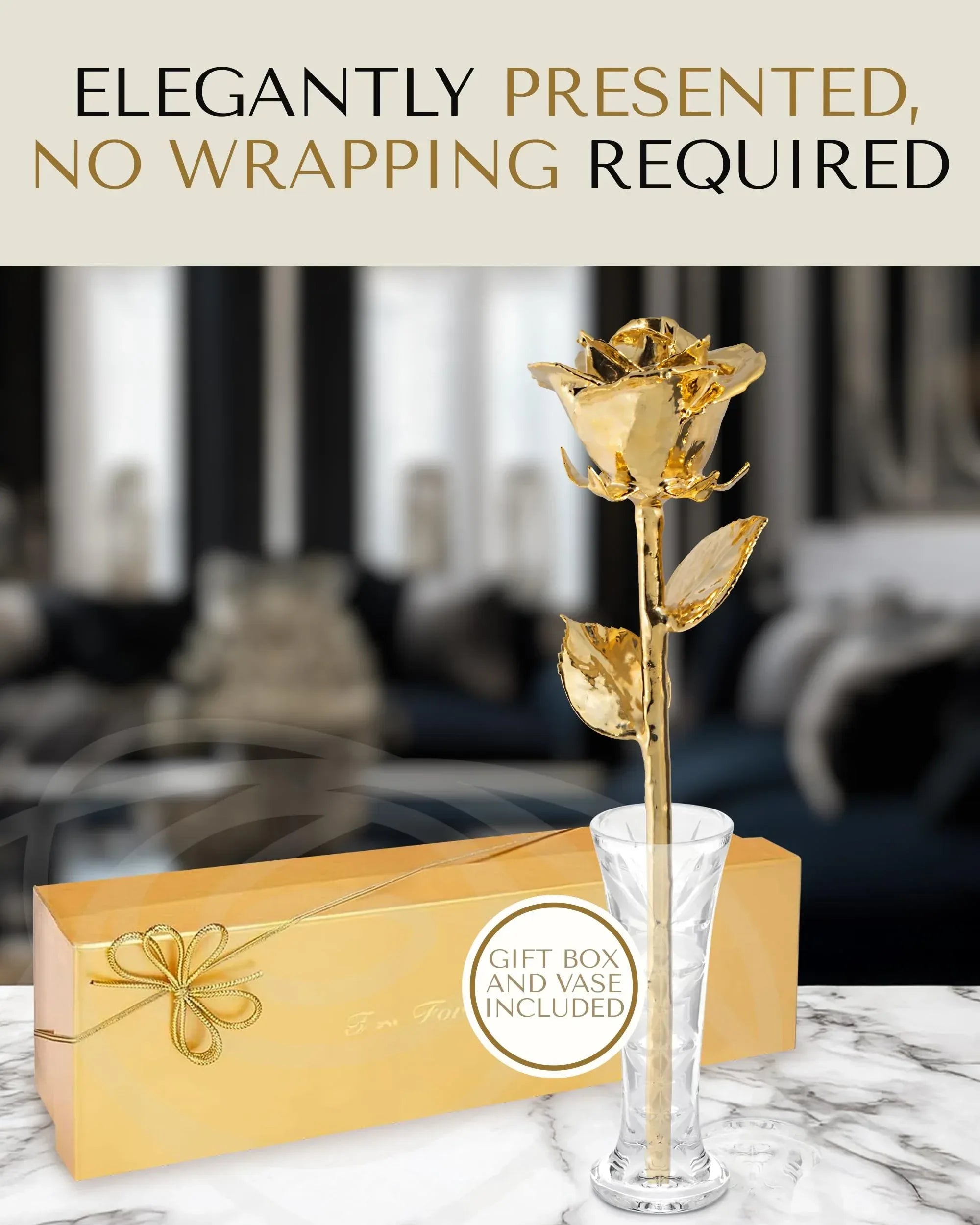 Forever Rose 24K Gold Dipped Real Rose – Handmade, Long-Lasting Preserved Flower in Gold Gift Box – Romantic Gift for Anniversary, Valentine's Day, Mother's Day, Birthday, Wedding, Wife, Girlfriend - Unique Gift Market