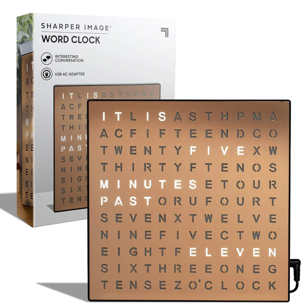 Sharper Image LED Word Digital Clock, 7.75", Copper Finish, Light-Up Desk & Wall Clock, Modern Time Display, Shelf or Wall Decor for Home Office, Living Room, Kitchen & Bedroom, Housewarming Gift - Unique Gift Market