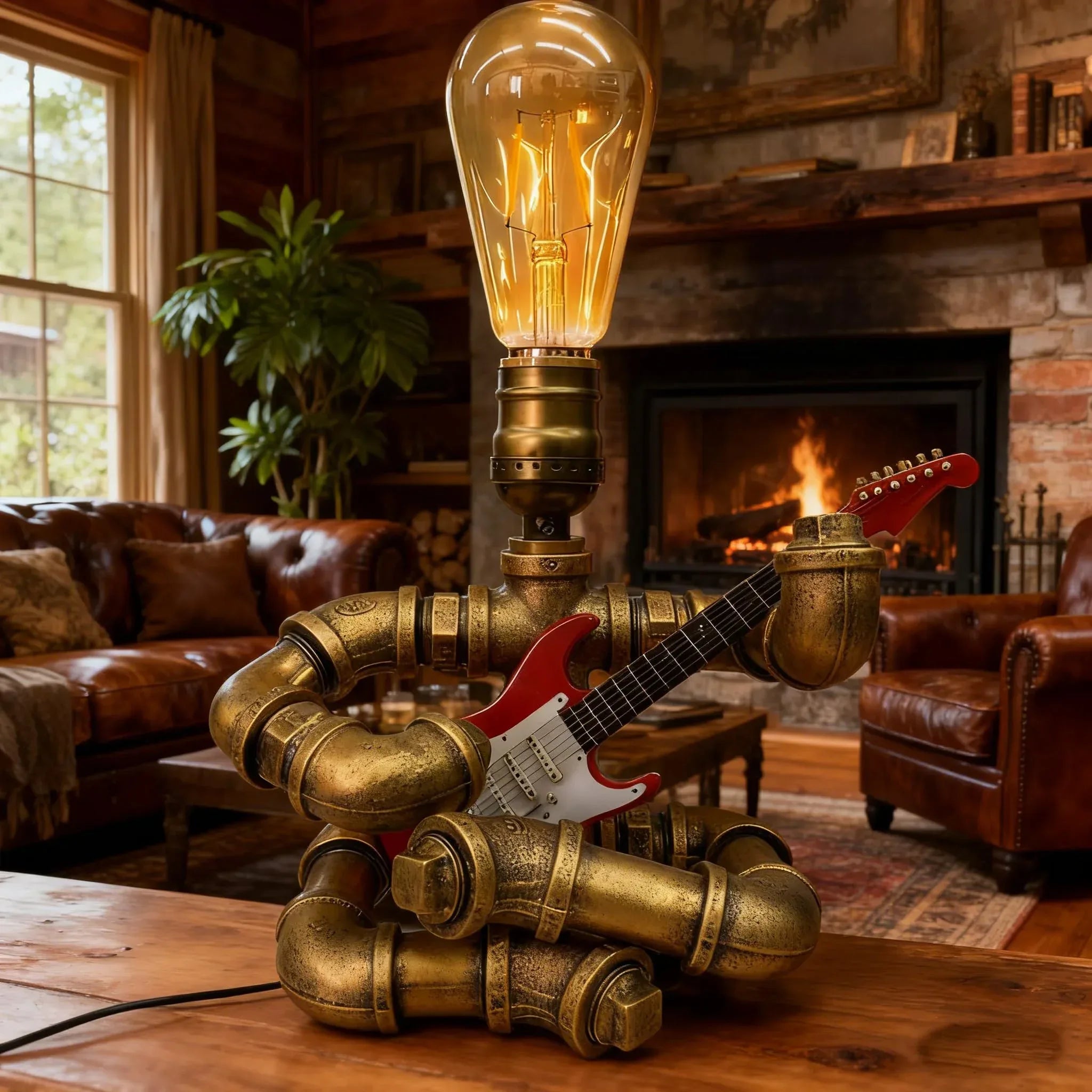 Steampunk Industrial Guitar Lamp - Unique Table Lamp/Desk Lamp with Edison Bulb, Vintage Decorative Lamp for Men, Guitar Lovers & Musicians, Creative Unusual Music-Themed Gift - Unique Gift Market