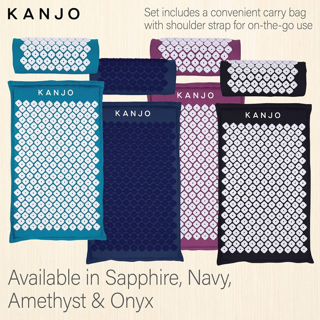 Kanjo Acupressure Mat and Pillow Set for Back Pain Relief & Neck Pain Relief, with Pressure Points for Muscle Pain Relief with Travel Bag - Black