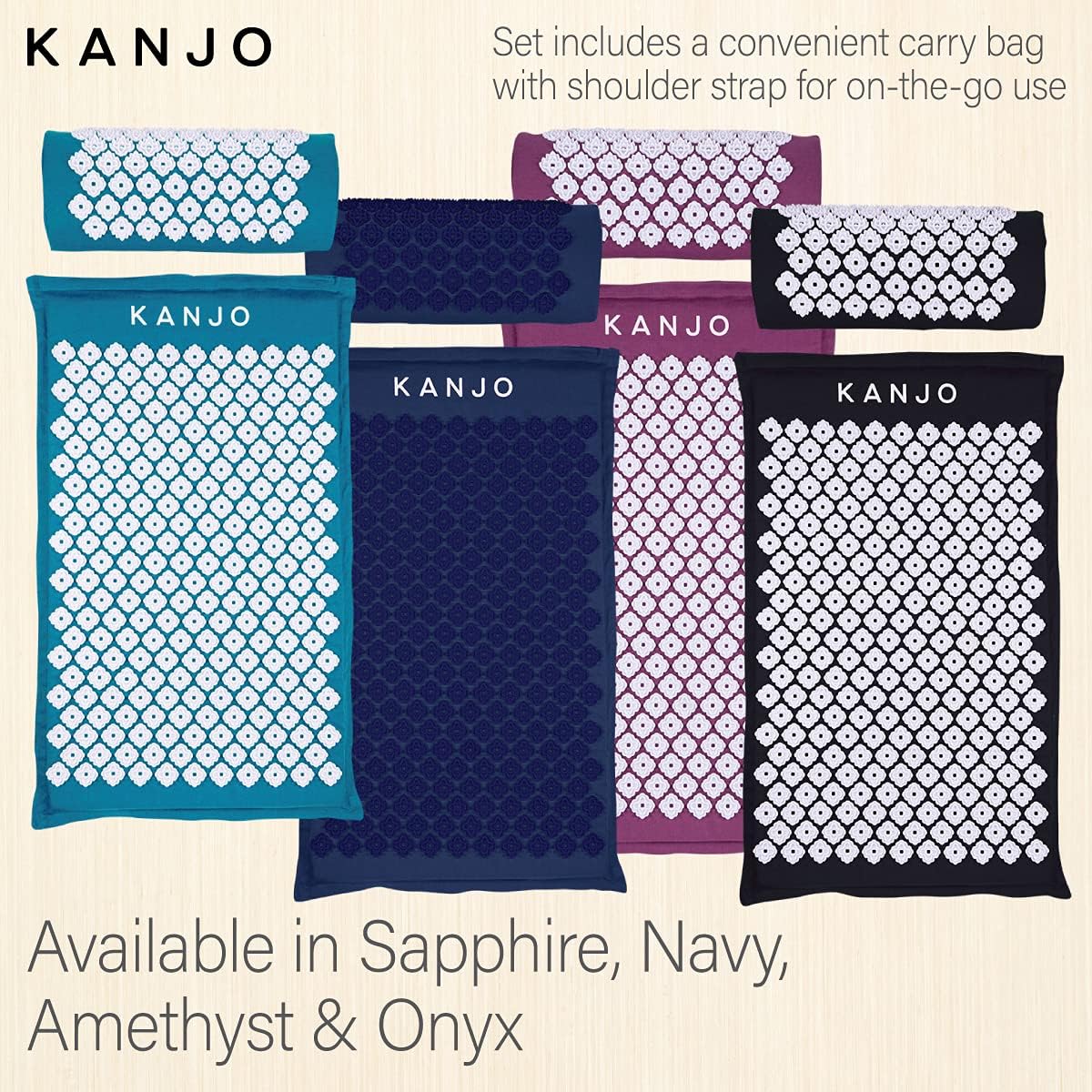 Kanjo Acupressure Mat and Pillow Set for Back Pain Relief & Neck Pain Relief, with Pressure Points for Muscle Pain Relief with Travel Bag - Black