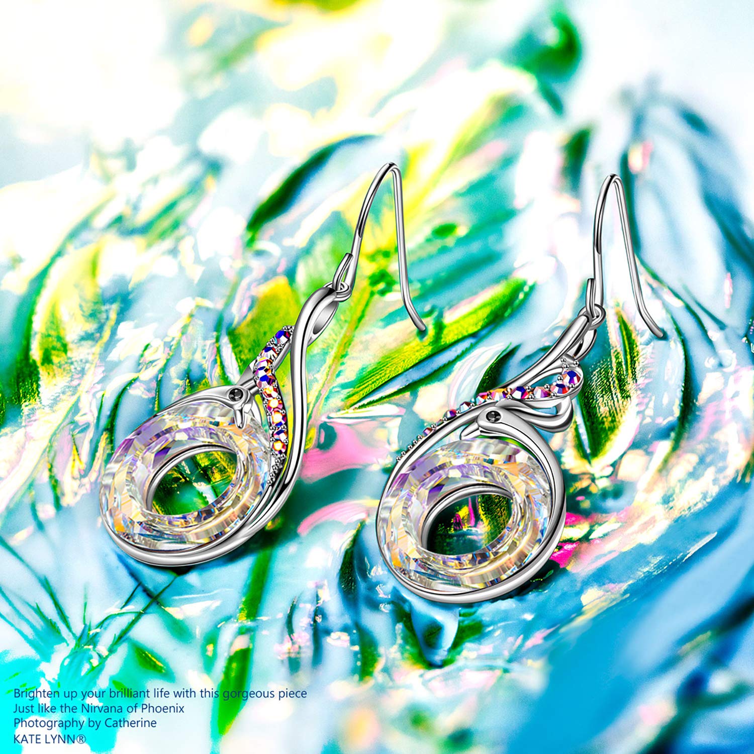 Kate Lynn "Rise From the Ashes" Phoenix Earrings, Sterling Silver Dangle Earrings with Crystals from Austria, Birthday Gift with Jewelry Box, Symbol of Luck and Renewal