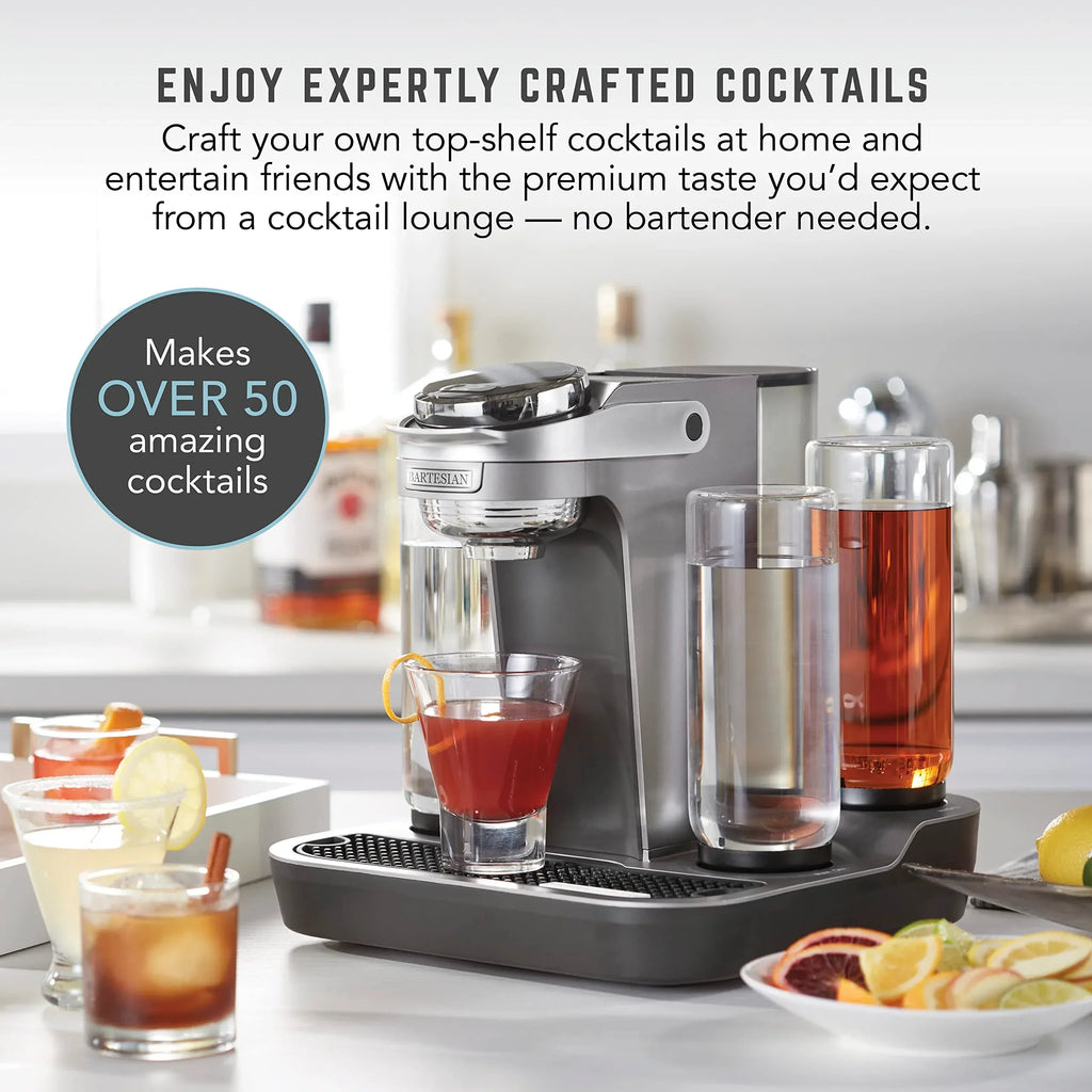Bartesian Professional Cocktail Machine and Margarita Maker - High Capacity Bar Cocktail Mixer with 5 Premium Glass Bottles for Parties and Entertaining - Push-Button Technology and Easy Clean Design - Unique Gift Market