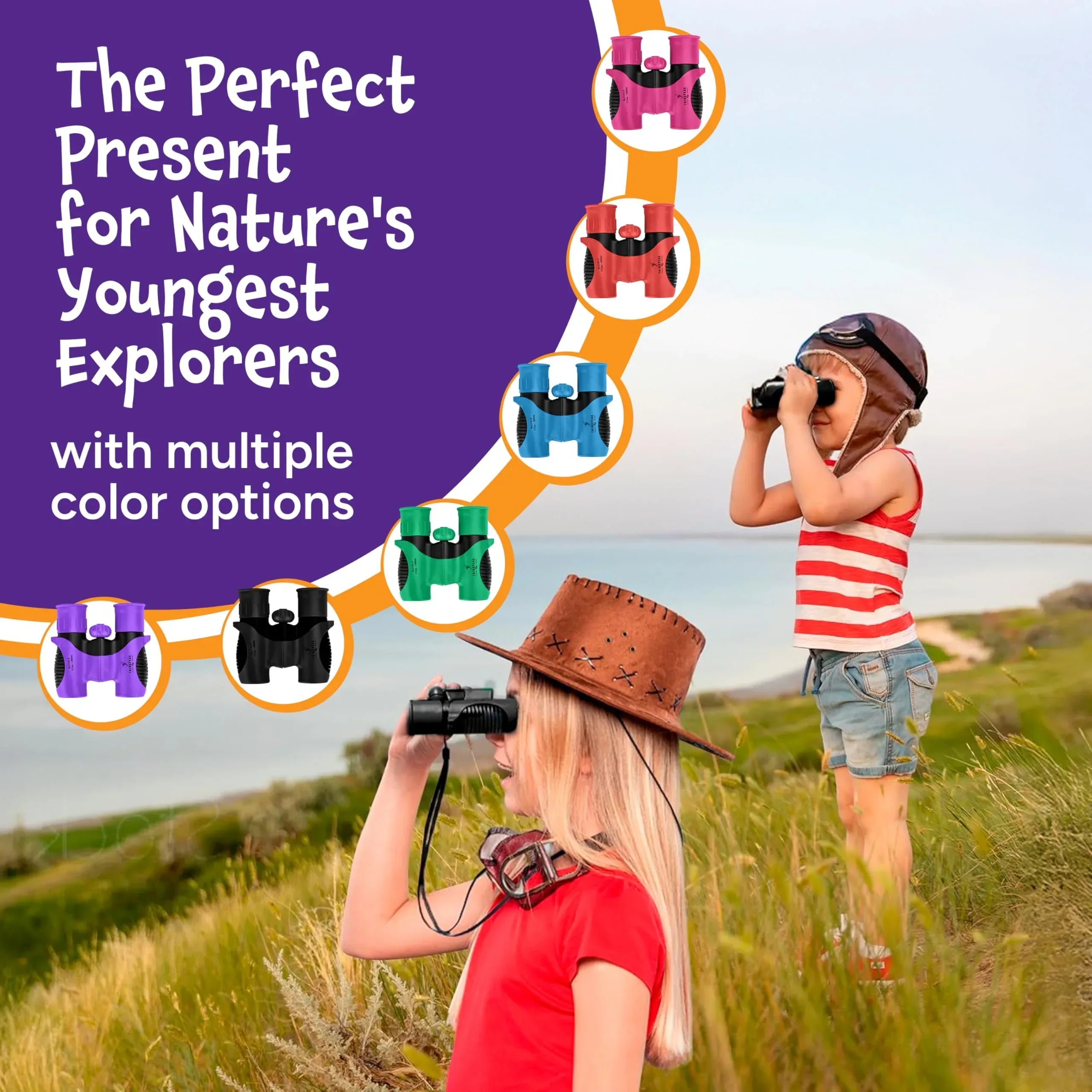 Think Peak Blue Binoculars Science Toy for Kids Ages 3-12 Years - Real Compact Outdoor Adventure & STEM Educational Nature Hiking Explorer for Bird Watching, Camping Children’s Birthday Gift - Unique Gift Market