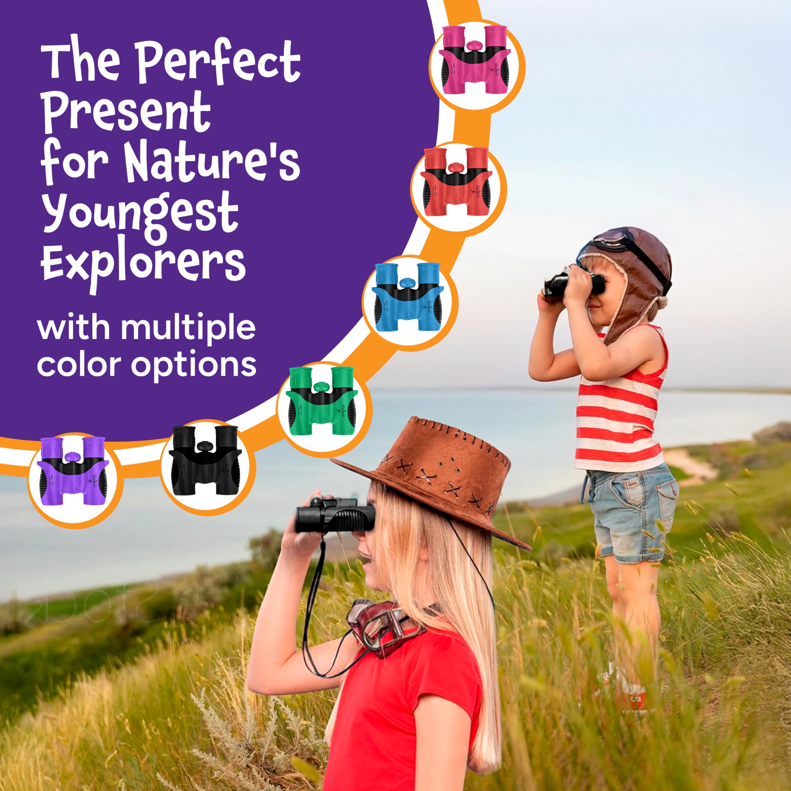 Think Peak Blue Binoculars Science Toy for Kids Ages 3-12 Years - Real Compact Outdoor Adventure & STEM Educational Nature Hiking Explorer for Bird Watching, Camping Children’s Birthday Gift