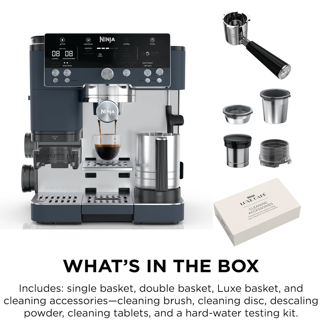 Ninja Luxe Café 3-in-1 Espresso, Drip Coffee and Cold Brew Machine | Integrated Coffee Grinder, Milk Frother, Assisted Tamper & Built-In Espresso Accessory Storage | Stainless Steel | ES601