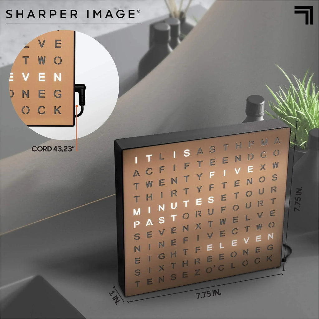 Sharper Image LED Word Digital Clock, 7.75", Copper Finish, Light-Up Desk & Wall Clock, Modern Time Display, Shelf or Wall Decor for Home Office, Living Room, Kitchen & Bedroom, Housewarming Gift - Unique Gift Market