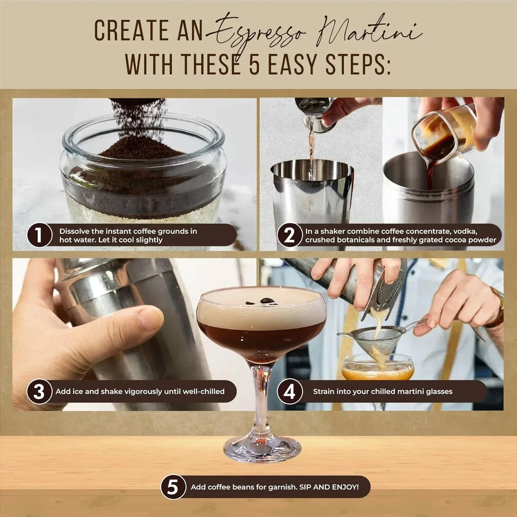 Espresso Martini Gifts– Premium Cocktail Kit - Espresso Martini Kit Maker Set with Glasses, Party-Ready Accessories, and Elegant Decorations for Birthdays and Events, Valentine Gifts for Women - Unique Gift Market