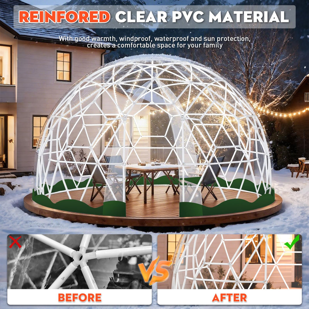 Garden Dome Bubble Tent House Outdoor, Upgraded Geodesic Dome Greenhouse with Transparent PVC Cover, Weatherproof Greenhouse Suitable for Patio (WHITE-12FT)