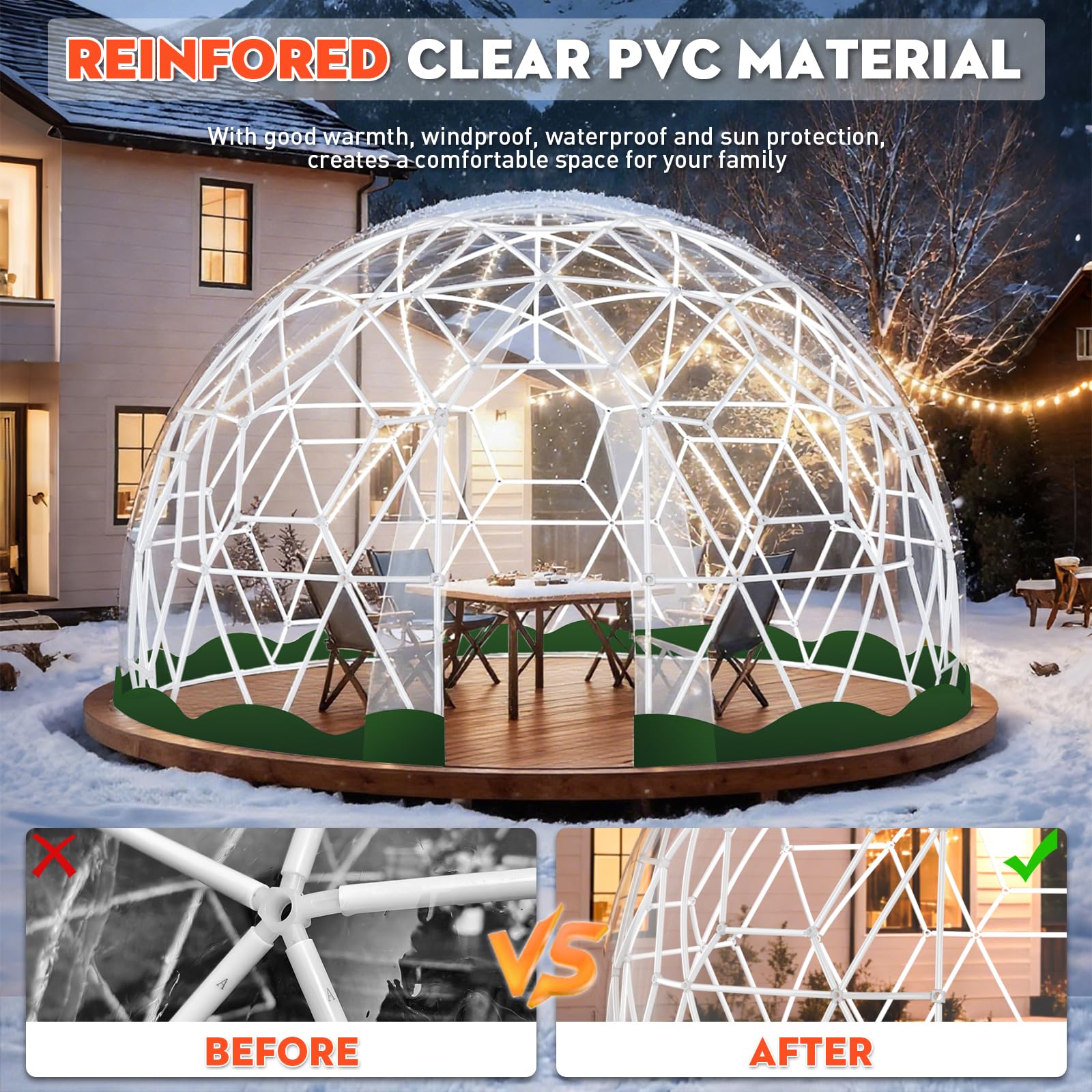 Garden Dome Bubble Tent House Outdoor, Upgraded Geodesic Dome Greenhouse with Transparent PVC Cover, Weatherproof Greenhouse Suitable for Patio (WHITE-12FT)