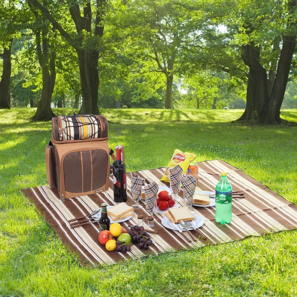 Hap Tim Picnic Basket Backpack for 2 Person with 2 Insulated Cooler Compartment, Wine Holder, Fleece Blanket, Cutlery Set, Wedding Gifts for Couples, Bridal Shower Gifts, Engagement Gifts - Unique Gift Market