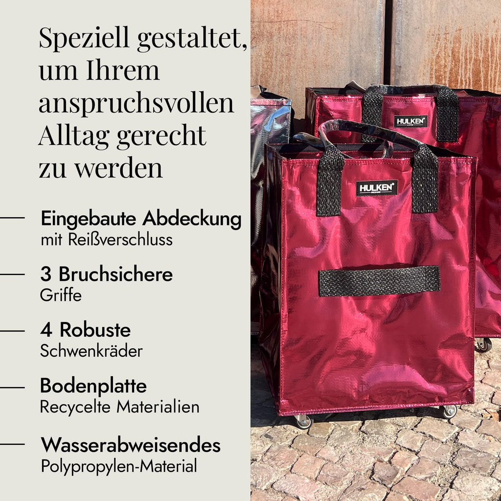 (Medium, Rose Gold) Reusable Grocery Bag On Wheels, Shopping Trolley, Rolling Tote, Zipper Closure, Lightweight, Carries Up to 66 lb, Folds Flat, Unbreakable Handles