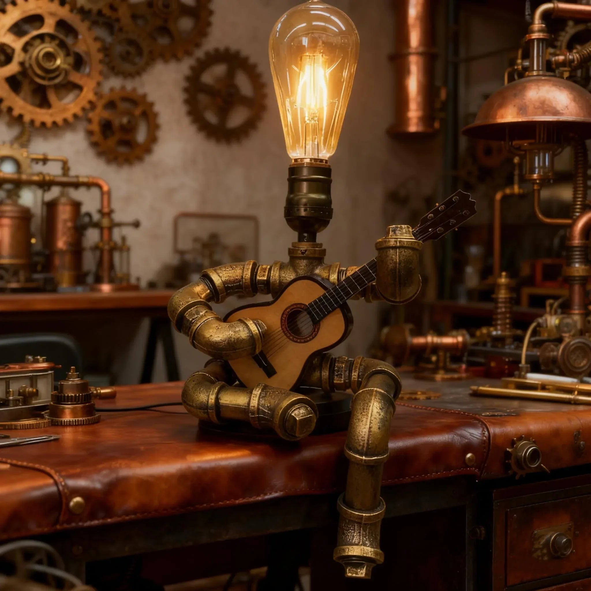 Steampunk Industrial Guitar Lamp - Unique Table Lamp/Desk Lamp with Edison Bulb, Vintage Decorative Lamp for Men, Guitar Lovers & Musicians, Creative Unusual Music-Themed Gift - Unique Gift Market