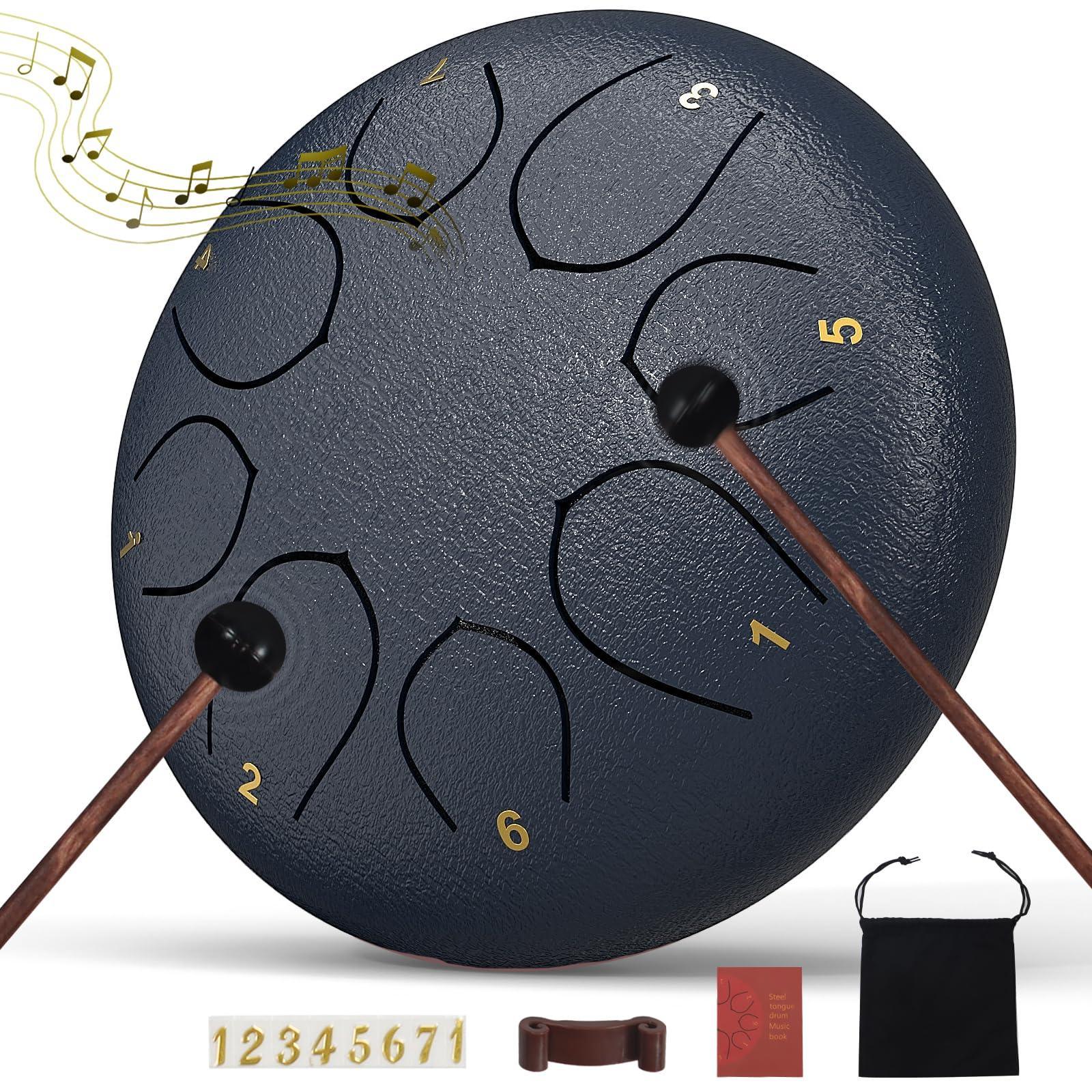 Rain Drum for Outside Garden, 6 Inches 8 Notes Steel Tongue Chakra Drums, Waterproof Meditation Rain Chime, Musical Instruments for Adult Gift with Bag, Music Book, Drum Mallets (Green) - Unique Gift Market