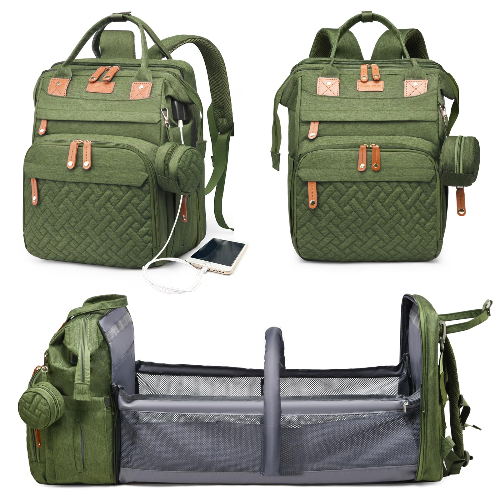 Baby Diaper Bags with Changing Station, Waterproof Diaper Bag Backpack for Moms Dads with USB Charging Port, Baby Shower Gifts, Large Capacity diaper backpack, Grey